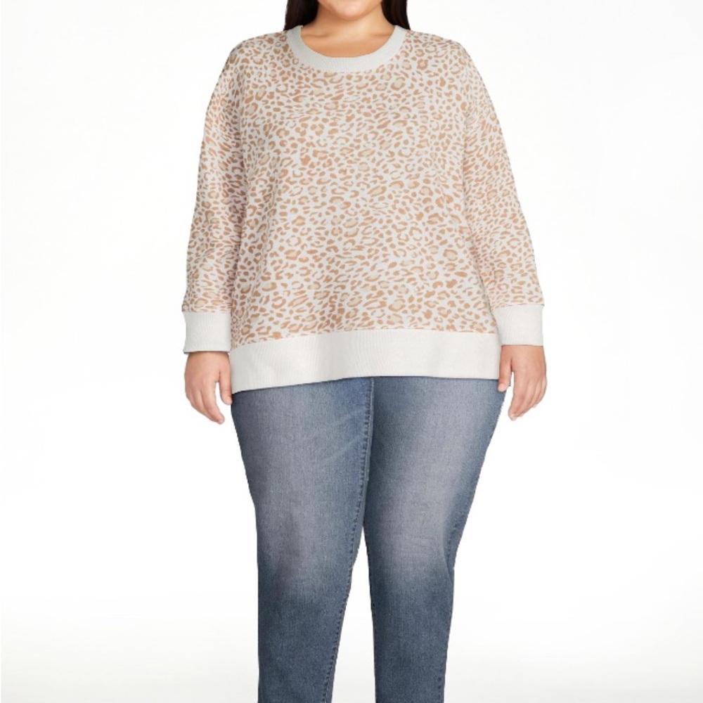 Time and Tru Garment Wash Sweatshirt Papyrus Beige Print EUC Comfy Boxy Fit XXL - Picture 9 of 9